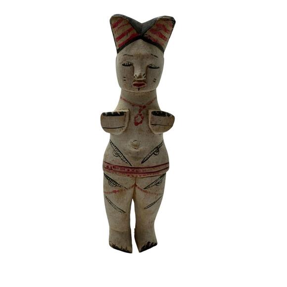 Vintage Mid-20th C. African Nigerian Painted Wood Ibibio Doll Size 3" x 10" Rare - Picture 2 of 11